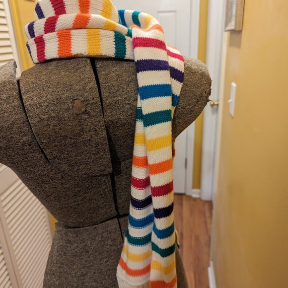 Aeropostale Winter White Rainbow Stripe Long Unisex Acrylic Scarf 67" x 7.5" - Picture 9 of 9